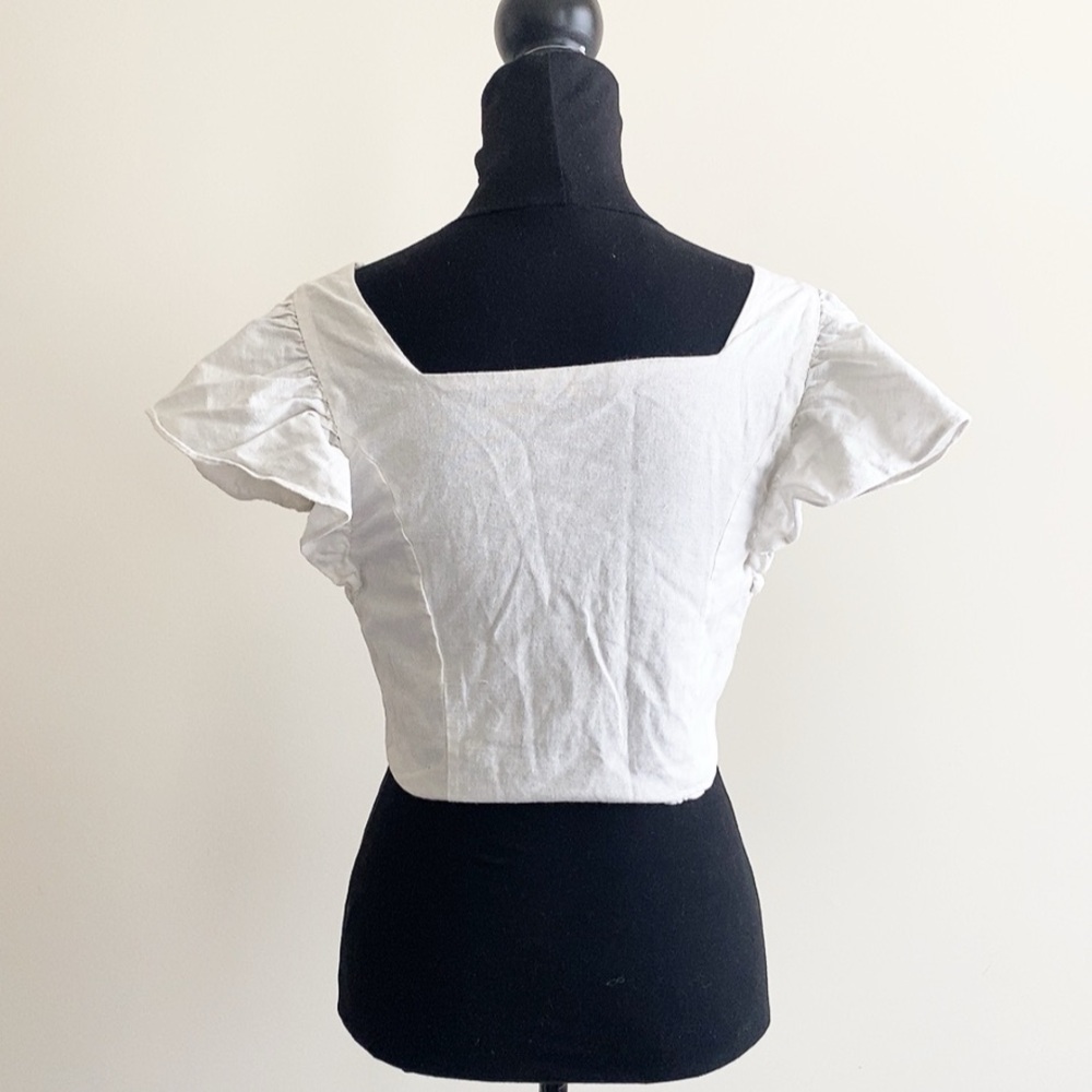Vintage Zara Flutter Sleeve Blouse – Off White, Size Small, linen cotton - Picture 3 of 4